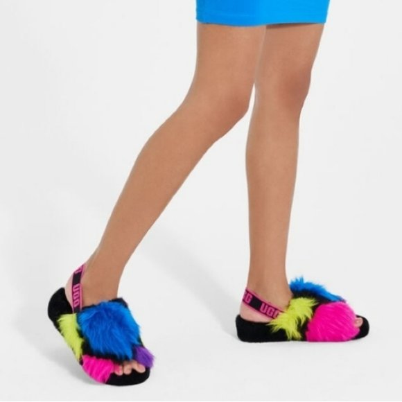 UGG Shoes - Sold UGG  80% Wool FLUFF YEAH Furry Sling back Slippers   Multicolor Fur Shoes